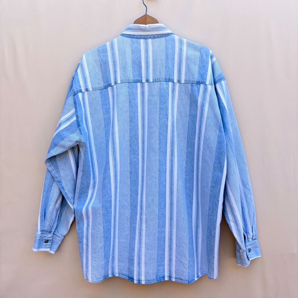 Vintage Exit Button Down Mens XL Blue Striped Denim Shirt Long Sleeve Western - Picture 3 of 9